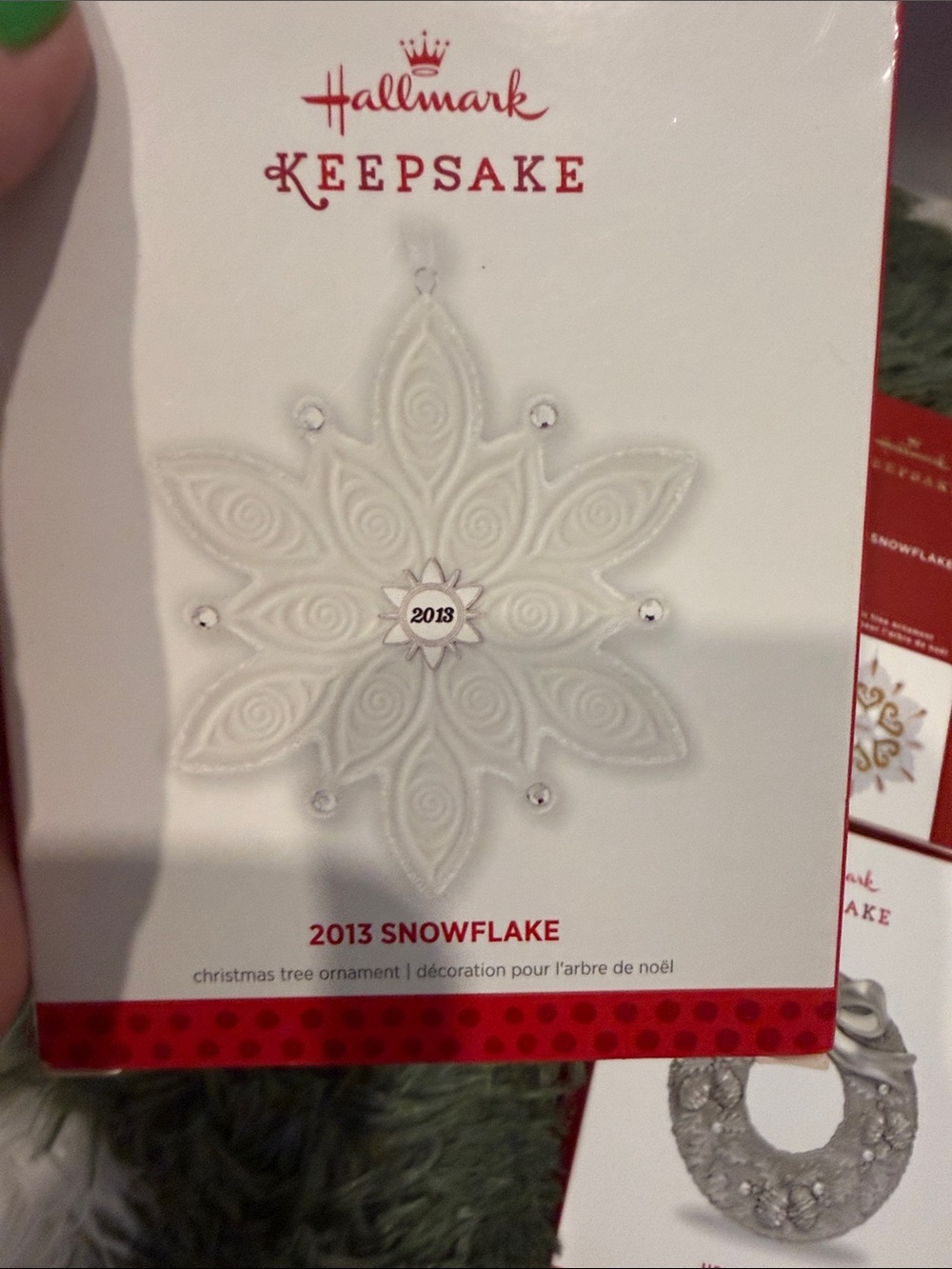 Hallmark Keepsake Silver Snowflake & Wreath Ornament Set - Red and White Boxes - Picture 3 of 11